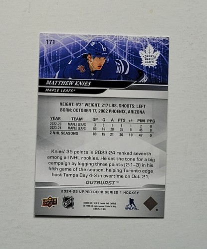 2024-25 Upper Deck Silver Outburst #171 Matthew Knies - Picture 2 of 2