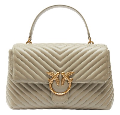 PINKO Love Lady Puff Big CL Sheep Nappa Chevron L Walnut - Antique Gold Neu