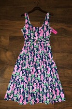 Lilly Pulitzer 10 Oyster Bay Navy DE VINE MCKINNON MIDI DRESS Fit Flare Belt NWT