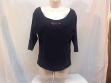 Harley Davidson Shirt Wide Scoop Neck Black Orange Lettering Size M