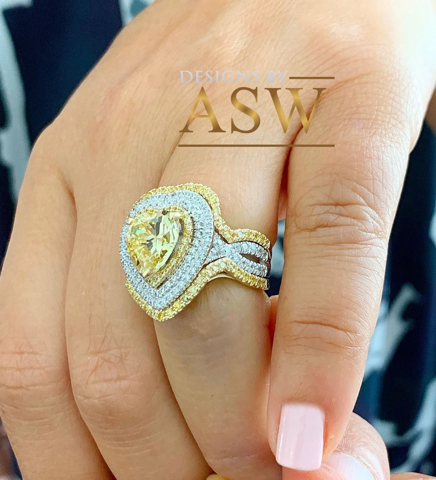 Elegante corazón simulado amarillo de oro blanco y amarillo sólido de 14K y redondo 3,50 ctw Foto 4 de 4