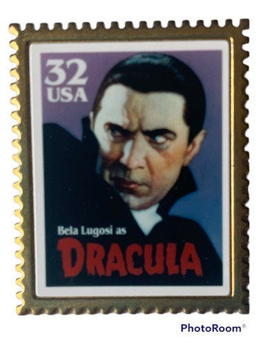 Gold Tone Bela Lugosi 32c Dracula Stamp Pinback