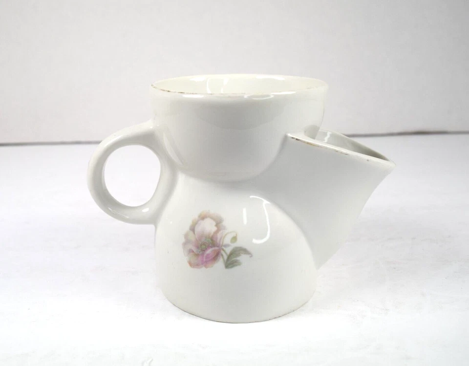 Antica tazza da barba Scuttle floreale pietra di ferro bordo oro 4" marcata "straniera" - Immagine 2 di 4