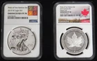 2019 W SILVER PRIDE OF TWO NATIONS 2 COIN AMERICAN EAGLE MAPLE LEAF NGC PF 70