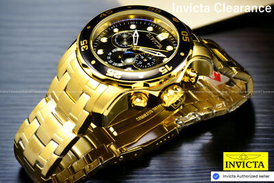 Invicta Pro Diver Scuba Chrono Black Dial 18 K Gold Plated Stainless Steel Watch