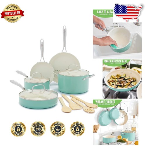 Artisan 12-Piece Induction-Compatible Cookware Set - Turquoise & Toxin-Free