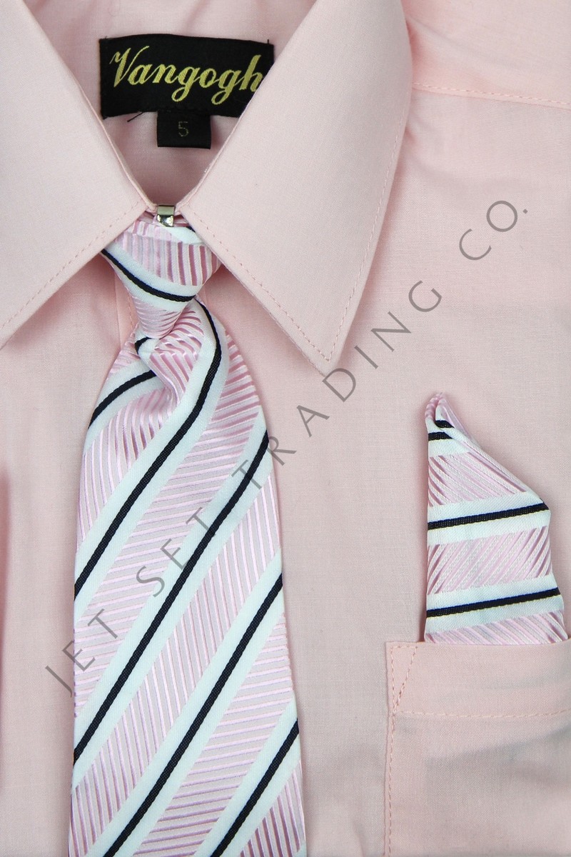 Boys Pink Dress Shirt V2000 with Matching Tie & Hankie Long