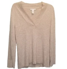 Sarah Spencer Sweater Nylon Angora Wool Size M V Neck Oatmeal Beige Cozy Basic