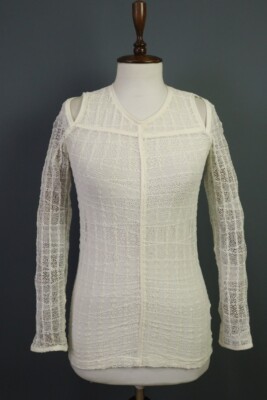 Iro Camille White Mesh Open Shoulder Long Sleeve Blouse Shirt Top Size 36