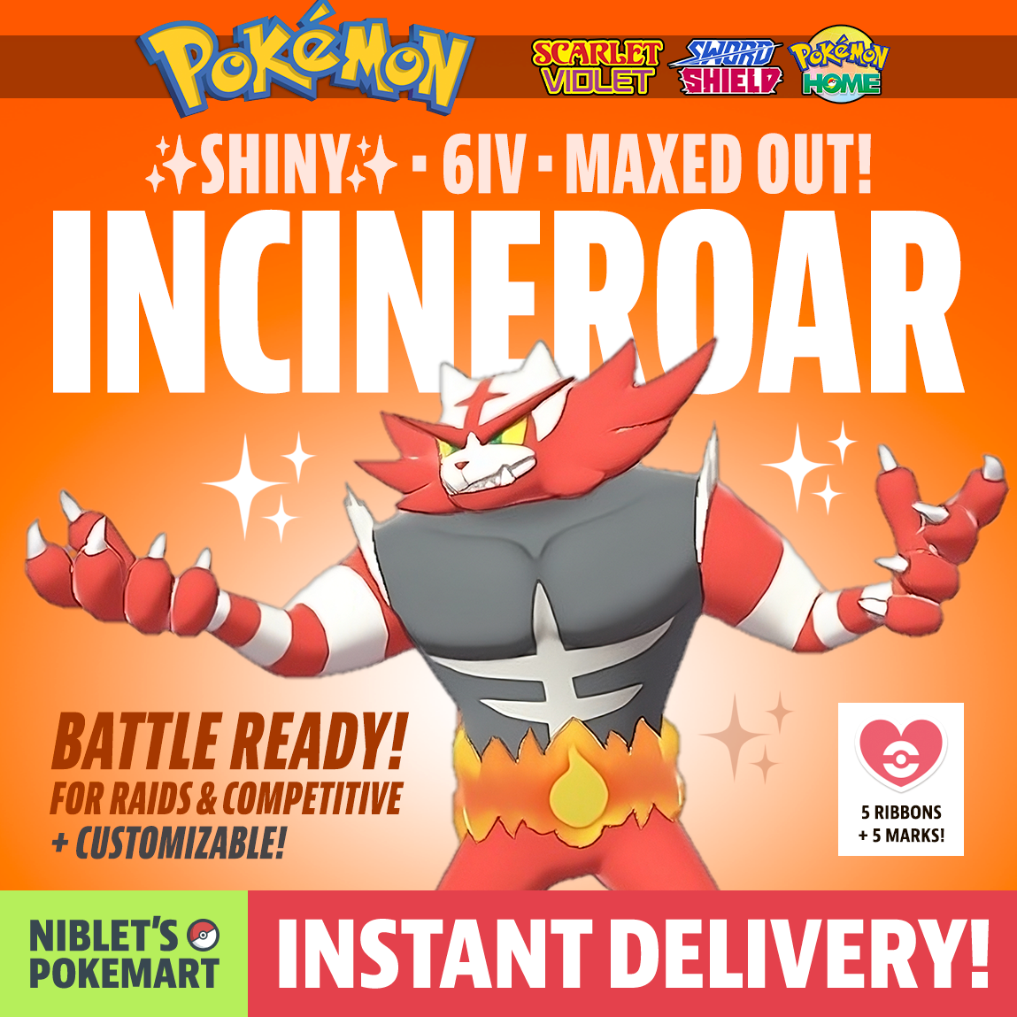 SHINY INCINEROAR ✨ 6IV + Battle Ready + Maxed Out! ✨ Pokemon Scarlet &  Violet!