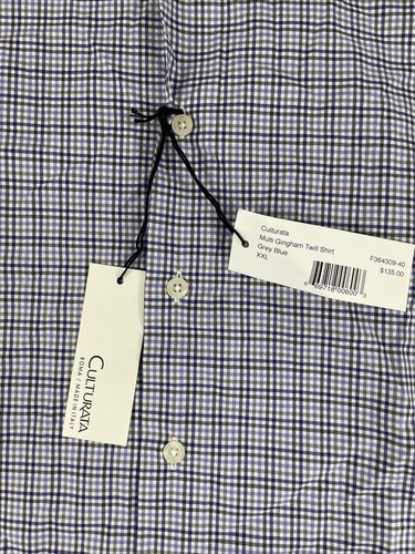 Culturata Shirt Mens 2XL 18 Blue Gray Check Cotton Twill Made in Italy - 第 4/8 張圖片