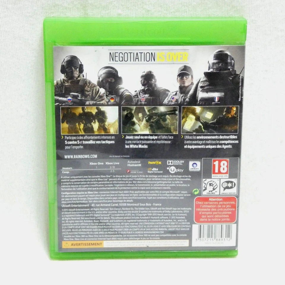 Jeu Microsoft Xbone Tom Clancy's Rainbow Six Siege, photo 3 sur 3