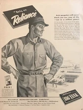 1942 Vintage RELIANCE MANUFACTURING COMPANY "Rely on Reliance" Print Advertising