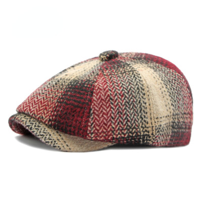 Unisex Faux Wool Herringbone Newsboy Cap Vintage Plaid 8 