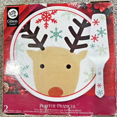 Reindeer Cake Plate & Server - Playful Prancer |  Gibson