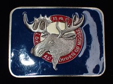 VINTAGE 1970'S P.A.P. LOYAL ORDER OF THE MOOSE BELT BUCKLE PEWTER ENAMEL