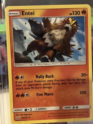 Pokémon TCG Entei Sun & Moon - Cosmic Eclipse 28/236 Regular Rare NM