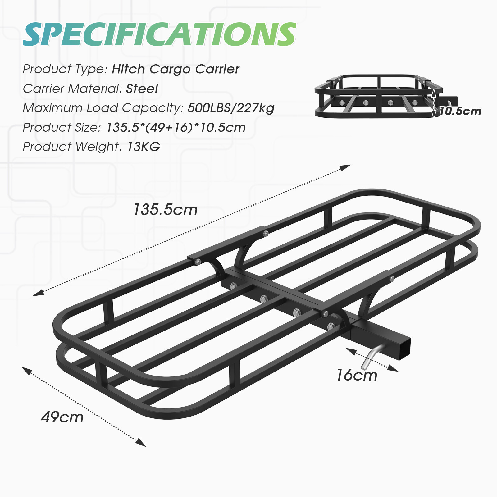 Cargo Carrier 500lbs/227kg Car Luggage Rack Hitch Mount Towbar Basket 2