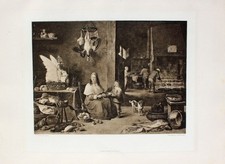 D. Teniers Küche Kochen Köchin Magd Fasan Truthahn Schwan Wild Braten Geflügel