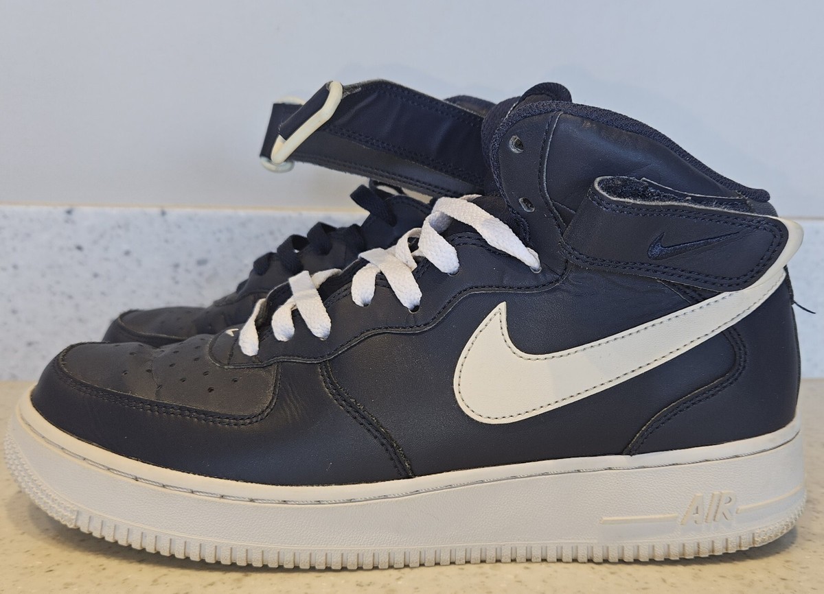 Nike Mens Air Force 1 Size 9.5 Mid Navy Blue White 315123-407