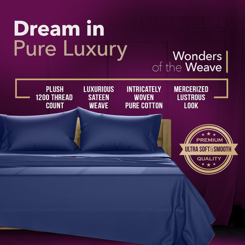 100% Egyptian Cotton Sheets Full Size - 1200 Thread Count 4 PC Full Sheet Set Eg - 第 3/9 張圖片