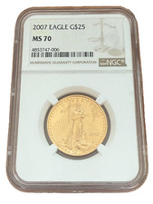 US 2007 Gold 1/2 oz $25 NGC MS70 Gold Eagle 2921.12 per troy oz