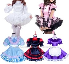 Sissy Girl Maid Lockable multicolour Black red Satin Dress costume Tailor-made