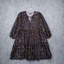 GAP Dress Womens M Medium Black Mini V Neck Floral Trapeze Babydoll Flowy Boho