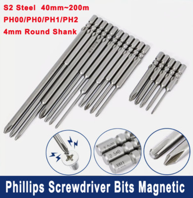 Phillips Screwdriver Bits Magnetic 4mm Round Shank PH00-PH2 Power Drill Bit Long
