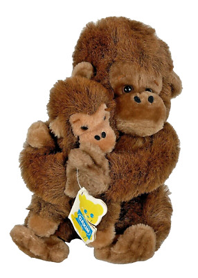 NWT R DAKIN & Co Vintage 1981 Brown Ape Monkey Chimpanzee Plush & Baby 14 