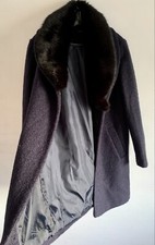 M&co Navy Blue Long Sleeves Fur Collar Coat Jacket Outerwear Overcoat Size:16