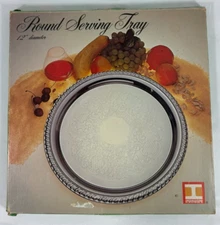 Vintage Irvinware 12" Stainless Steel Serving Tray – Engraved Floral USA