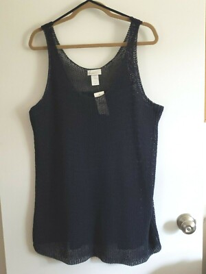 Lane Bryant 2X Ladies Sleeveless Stretchy Knit Pullover Top Navy Blue 2X NEW