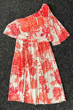 Asos One Shoulder Red / White Floral Dress, Size 10, New With Tag, b47