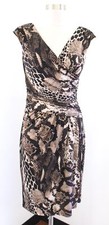 Lauren Ralph Lauren Black Brown Snakeskin Print Jersey Ruched Wiggle Dress Sz 4
