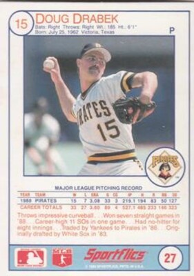 BASEBALL MLB MOTION TRADING CARD 1989 SPORTFLICS DOUG DRABEK (SIEHE VIDEO) USA