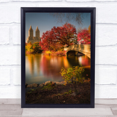 Fall In Central Park Manhattan NYC City Autumn Leaves Bridge Wall Art Print