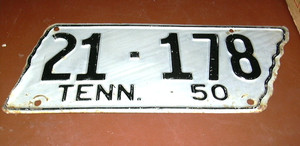 1950 Tennessee License Plate Original Paint 21-178