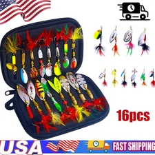 16PCS Lot Fishing Lures Bait Metal Crankbait Blade Spinner Bait Spoon Bag Kit`US