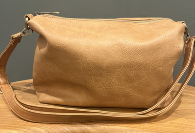 Leather Tan Purse Handbag Gold Accents Adjustable Straps boho neutral soft