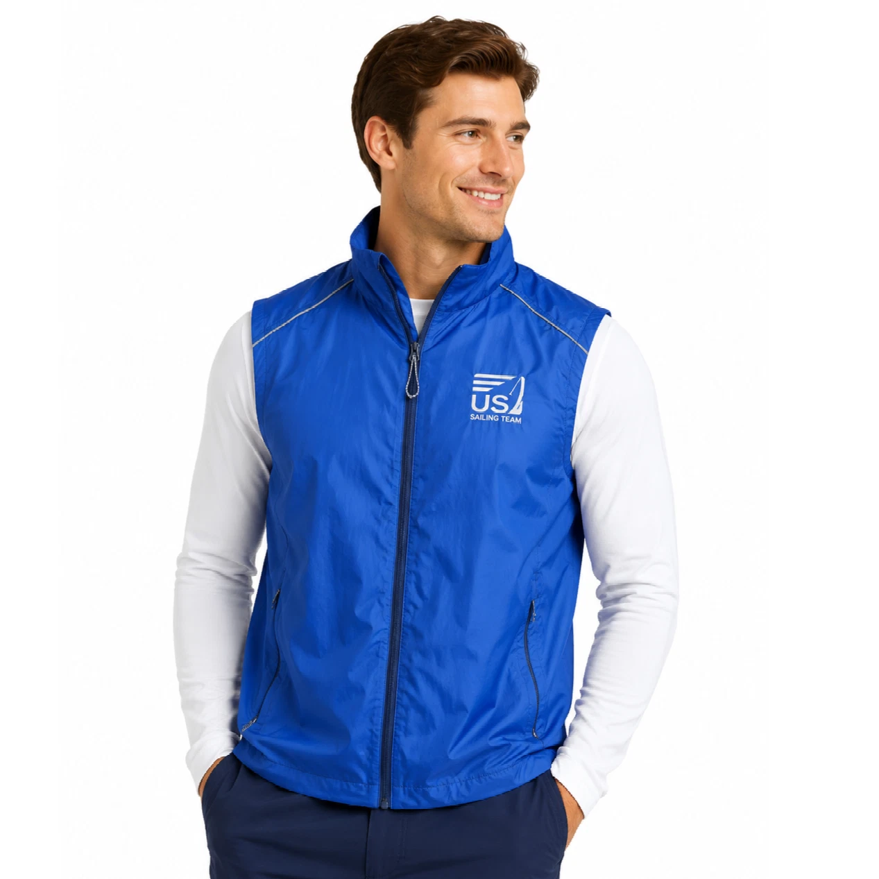 Core365 US Sailing Windbreaker Vest Mens Small Blue Full Zip Lightweight New