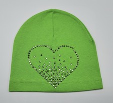 MARIV Kids Girls  Cotton Blend Rhinestone  Heart  Green Hat Sz 2-4 Years NWT