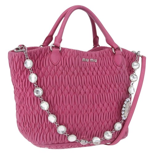 Miu Miu Matelasse Hand Bag Leather 2way Pink Gold Auth ka5923A