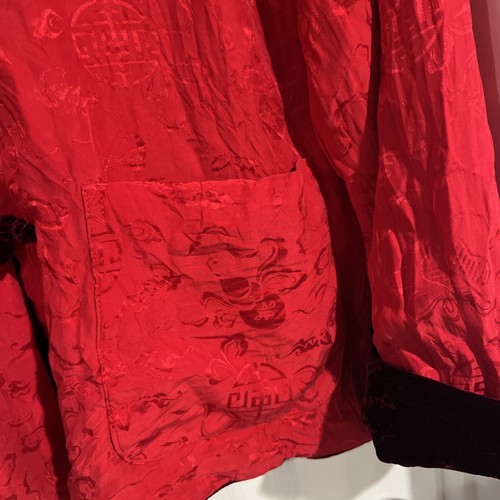 Abrigo de Colección Mandarín Reversible Rojo Terciopelo Púrpura Rojo Seda Bolsillos Laterales Ventilados - Imagen 10 de 10