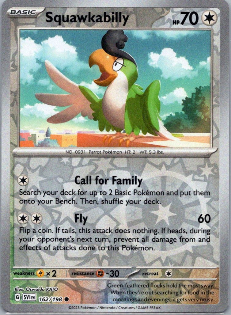 Pokemon TCG Squawkabilly 162/198 Scarlet Violet Rev Holo NM