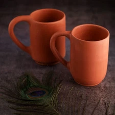 Unglazed HandMade Clay Mug Set of 2/ Earthen Mugs for Milk,Tea,Coffee/Mud Mug...