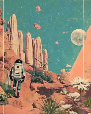 Retro Sci-Fi Astronaut Wüste Wandbild - Weltraum Poster -...