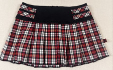Vtg 90s Tripp NYC Womens Mini Skirt Pleated Red Black Metal Skulls Goth Plaid MD