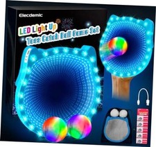 3D LED Light Up Toss Catch Paddle Ball Game Set Glow Dark Blue 1 Paddle 2 Balls
