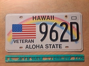 License Plate, Hawaii, Rainbow, Veteran, American Flag, 962 D
